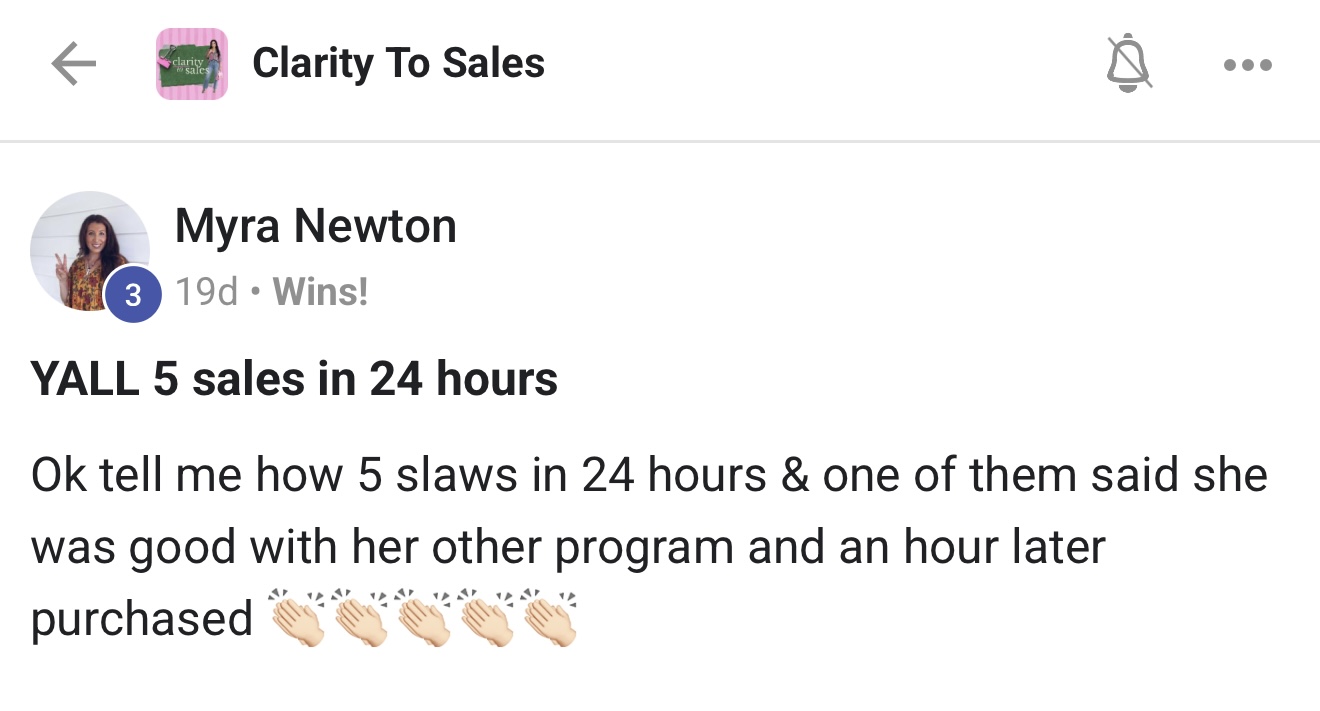 Myra Newton — 5 sales in 24 hours