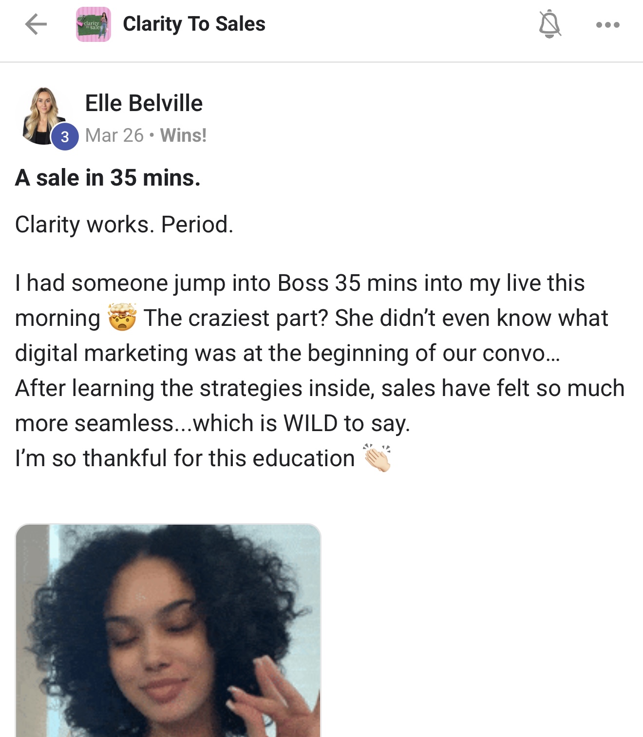 Elle Belville — a sale in 35 minutes, clarity works