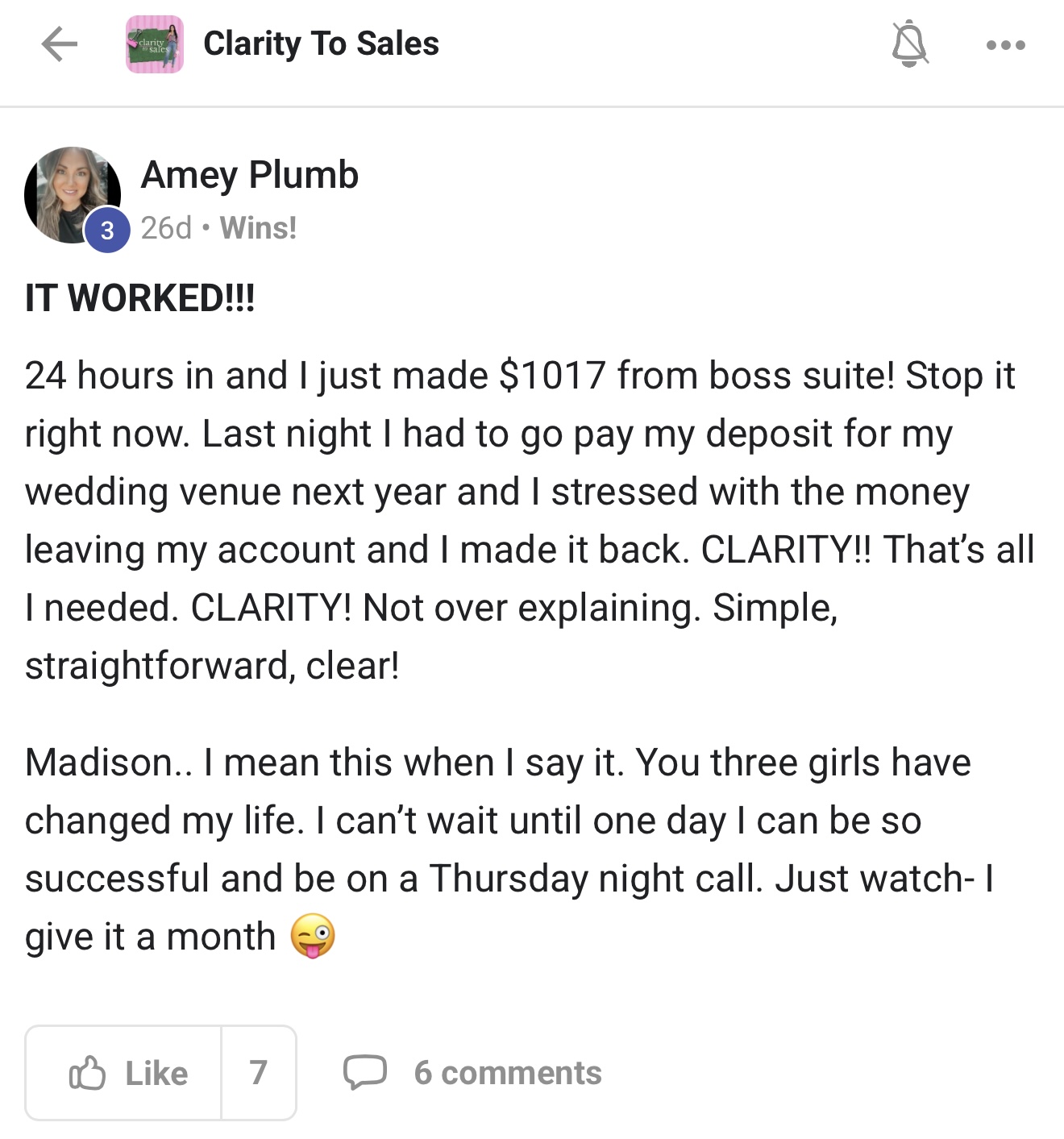 Amey Plumb — $1017 in 24 hours from Boss Suite